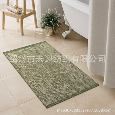 rug, bedroom bedside rug, cotton-woven | Avtomobil döşəmə paspasları - twill-green-linen-with-frayed-edges-60x90cm