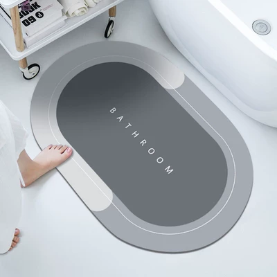 Mats, Bathroom Absorbent Non-Slip Mats, Avtomobil döşəmə paspasları - bathroom-floor-mat-light-gray-oval-4060cm-crystal-velvet-material