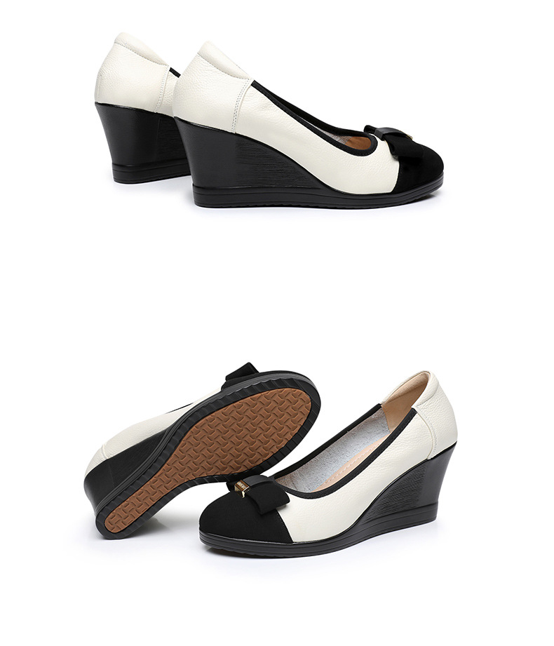 Nuove scarpe singole da donna con tacco alto a zeppa 7 cm colore abbinato taglia piccola 33 scarpe in pelle di mucca_voghion.com
