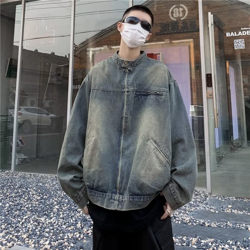 Retro Washed Vintage Denim Jacket, Loose Casual Zipper Jacket, Top_voghion.com
