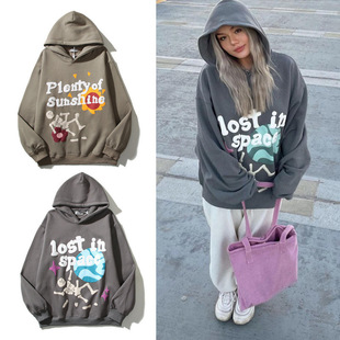 American Retro Skull Print Hooded Sweatshirt Ins Trendy Men's Spring and Autum European and American Style High Street Sweatshirt Hoodie