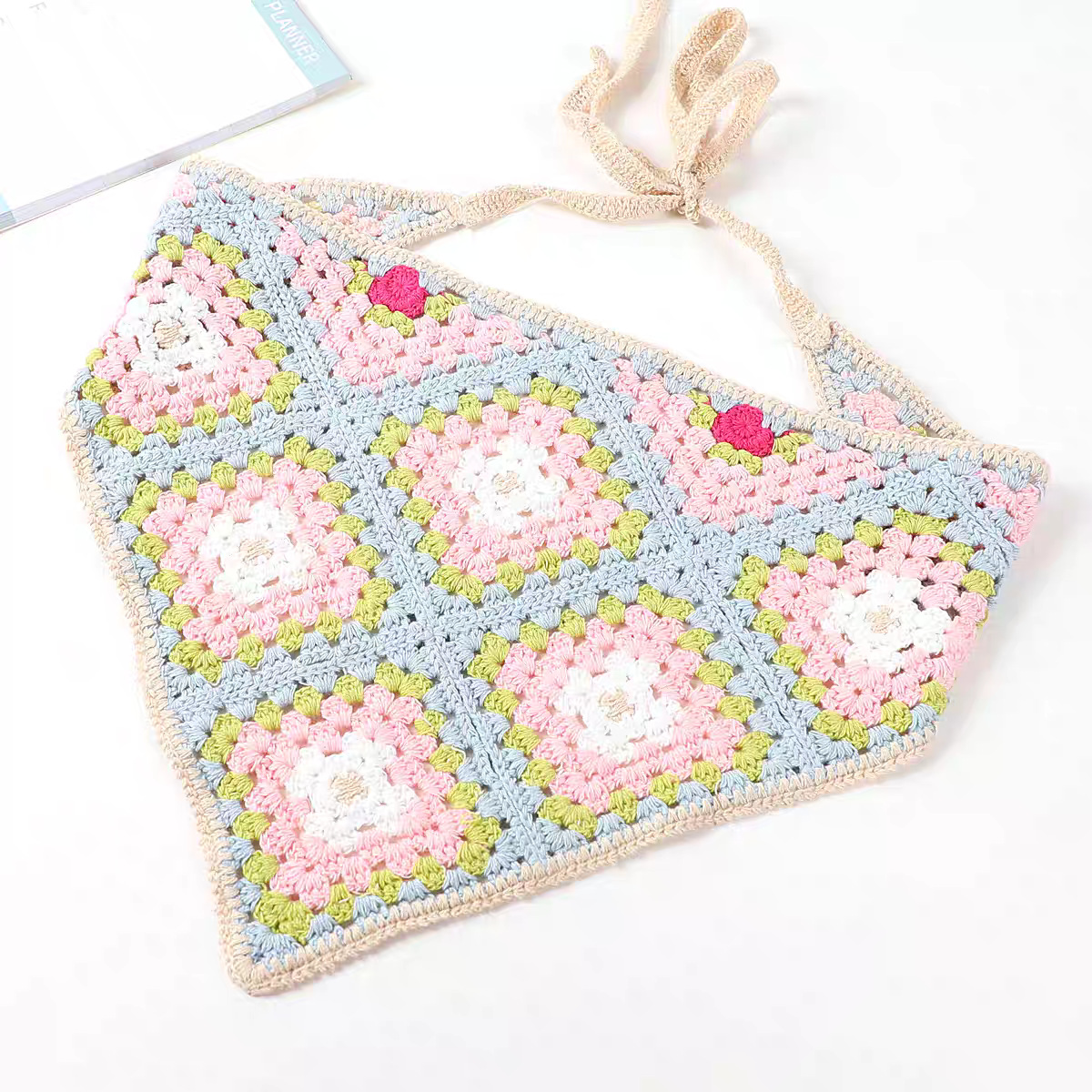 Primavera y otoño viajes ins dulce estilo lindo hecho a mano banda pelo de las mujeres accesorios para el pelo punto ganchillo pañuelo verano triángulo bufanda