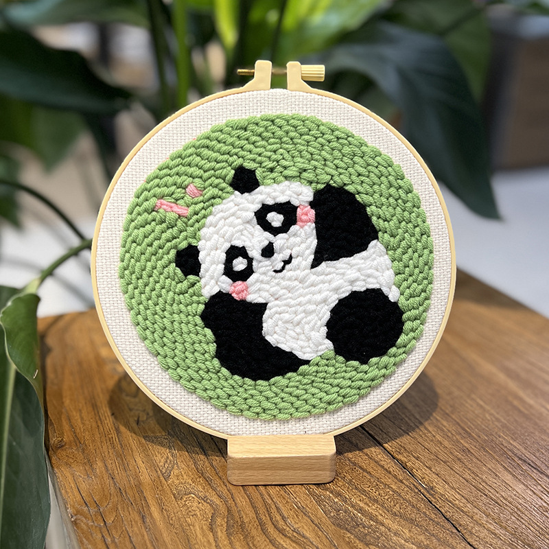 Bordado de punto de lana-Panda 4 (producto no terminado) 20cm imitación bambú estirado-lana gruesa