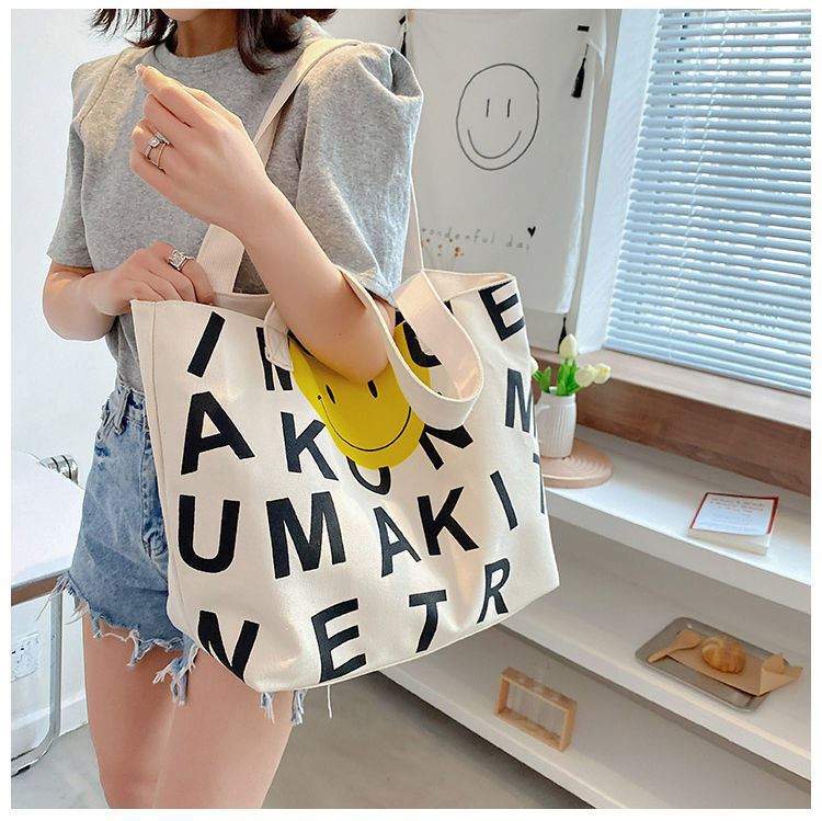 Canvas Bag Large Capacity Strong Supermarket Shopping Bag Canvas 2025 New Arrival Printed Cartoon Tote Bag Women's Shoulder Bag