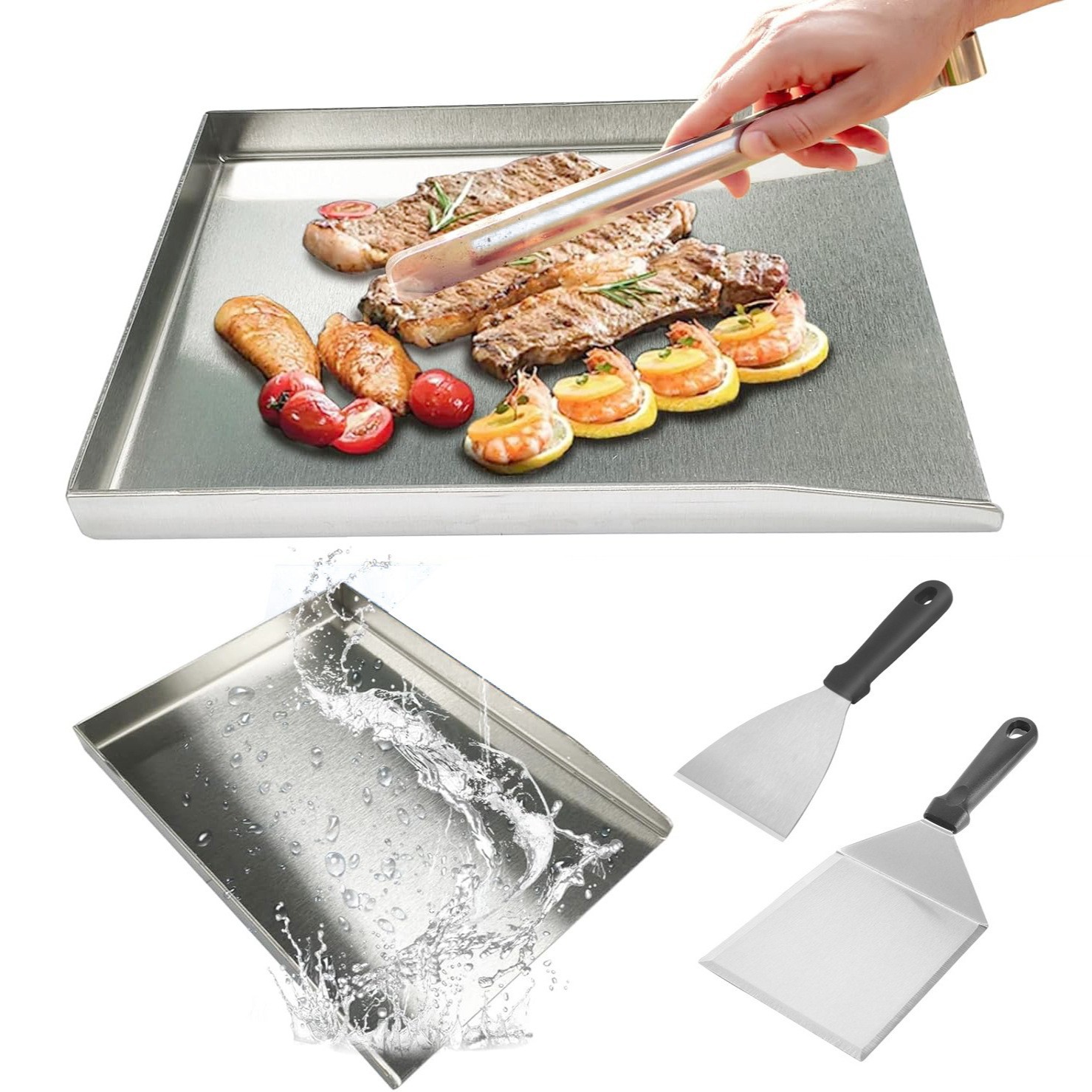 Plancha y bandeja para barbacoa de acero inoxidable antiadherente para barbacoa al aire libre