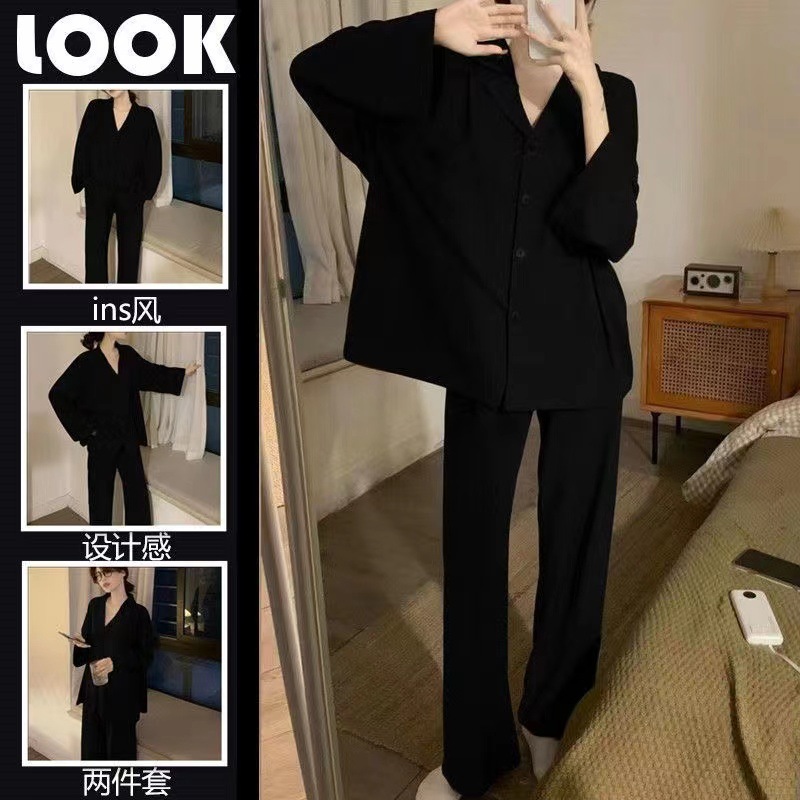 源工場2024新型パジャマ女性長袖薄手ネットレッドins風新型カジュアル快適家庭服カバー