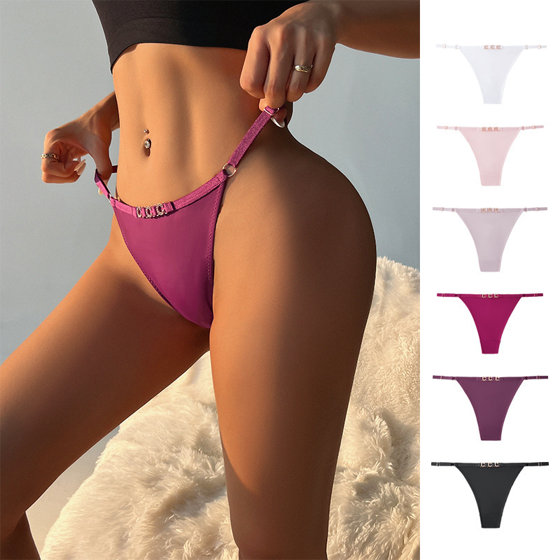 European and American Cross-Border Shein Sexy Thong T-Pants with Metal Ring, Tempting Low-Waist Seamless Breathable Butt-Lifting Women's Underwear