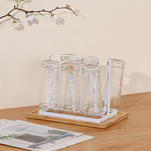 Japanese-style draining cup rack household with tray teacup holder glass mason jar storage stand living room kitchen display rack