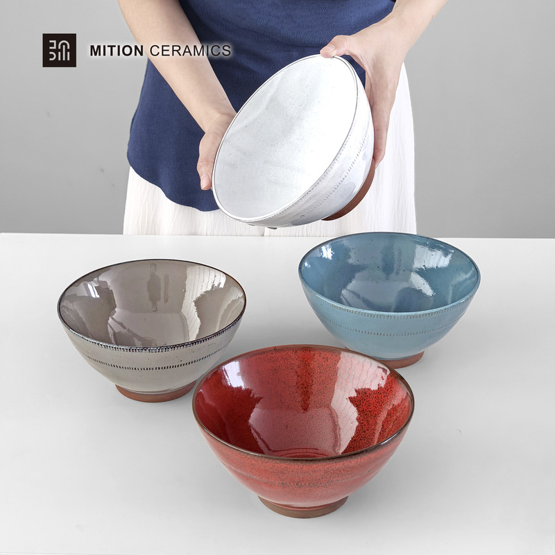 Japanese Retro Noodle Bowl, High-End Underglaze Color Instant Noodle Bowl, Bamboo Hat Bowl, Ramen Bowl, Household Ceramic Tableware Wholesale