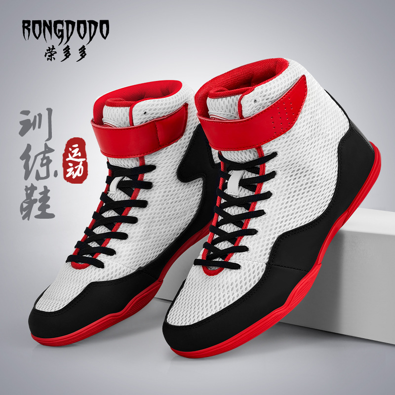 Sanda Fighting Boxing Shoes High-Top Wrist Guards Martial Arts Fighting Fitness Wrestling Shoes Non-Slip Shock-Absorbing Sports Training Shoes