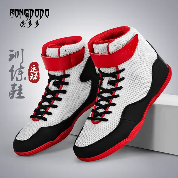 Sanda Fighting Boxing Shoes High-Top Wrist Guards Martial Arts Fighting Fitness Wrestling Shoes Non-Slip Shock-Absorbing Sports Training Shoes