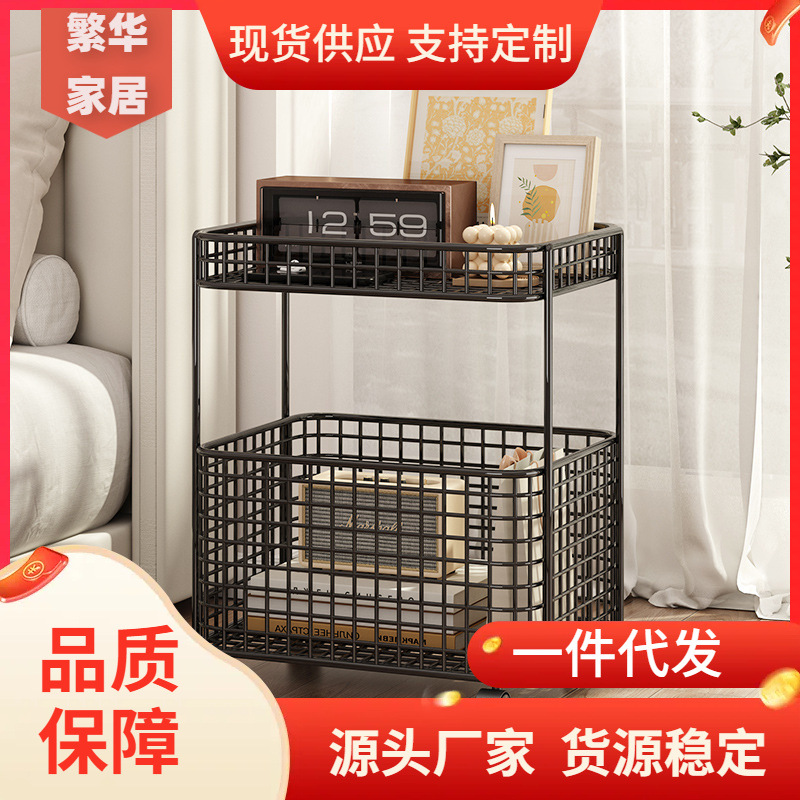 Iron bedside table small wheel roll small coffee table storage rack super narrow gap bedside small cabinet sofa mini side table