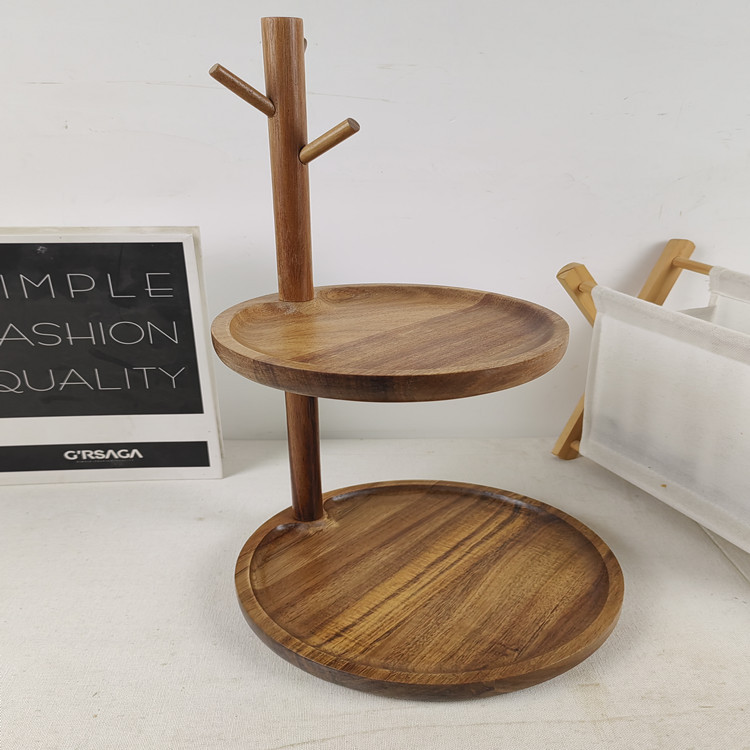 Madera de madera sólida almacena marco de soporte de llave colgante de exhibición marco de doble capa