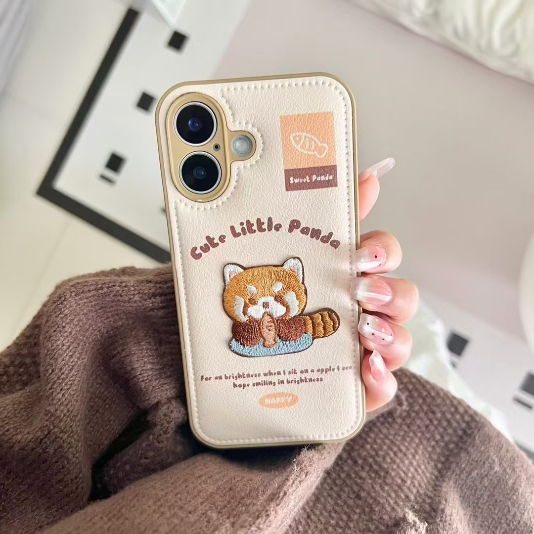 Cachorro bordado de dibujos animados para iPhone15/16 chaqueta de plumón funda para teléfono móvil Apple 14promax otoño e invierno 13p mujer