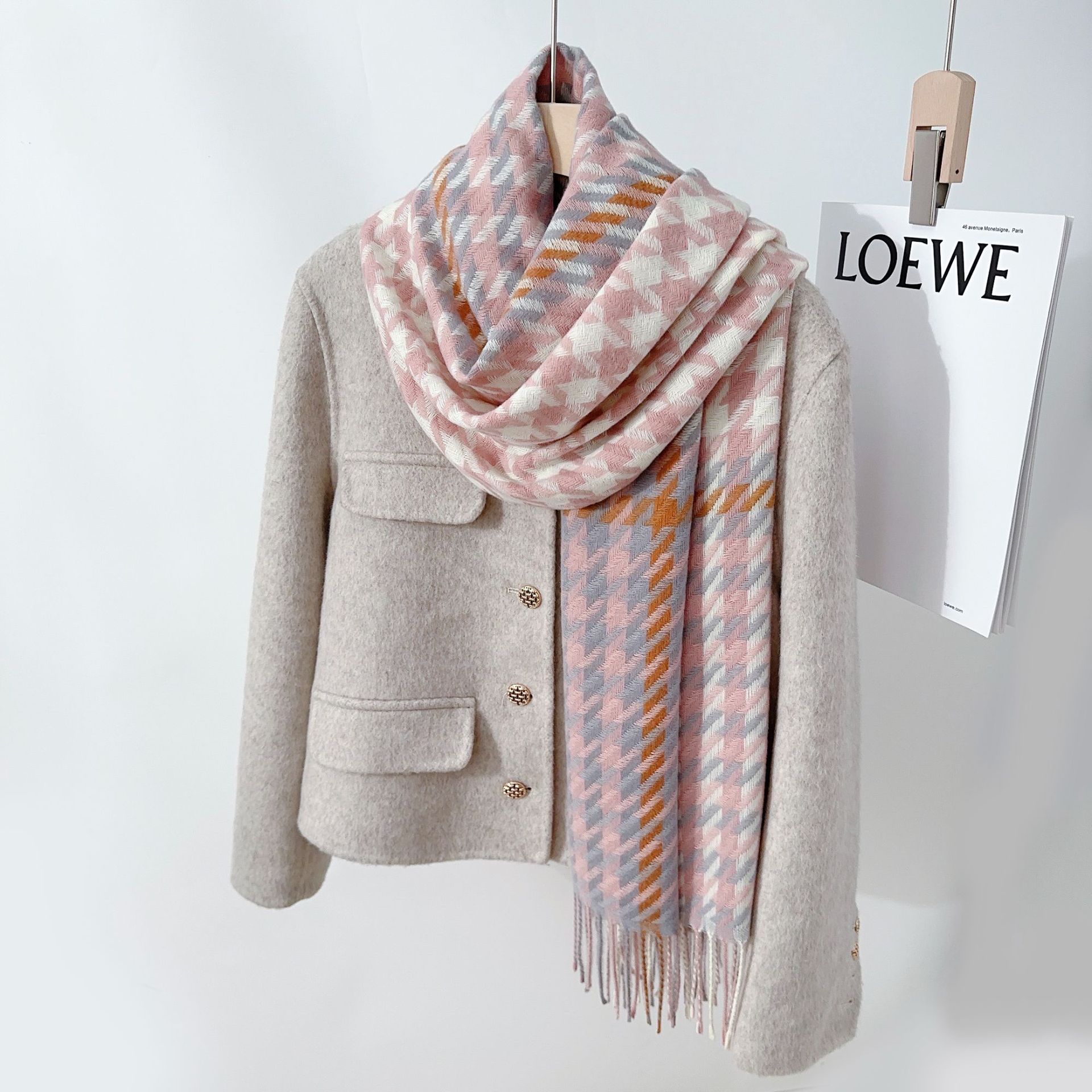 Colores contrastantes bufandas de cuadrillas de pájaros mujeres otoño y invierno imitación de cashmere coreana versátil estudiantes gruesos collar calentamiento velo sopa image 10