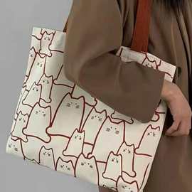 韩版小众设计可爱兔兔针织单肩手拎包手提包学生通勤大容量帆布袋