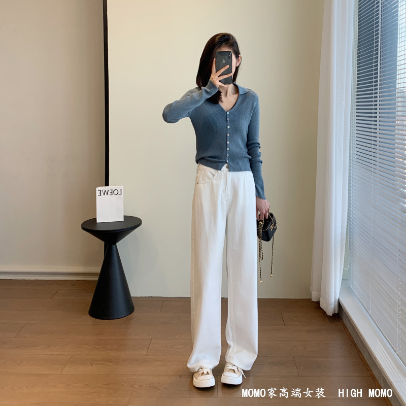 부드러운 왁스 얇은 섹션! 간단한 다목적 높은 허리 슬림 화이트 청바지 여성용 텐셀 바지 스트레이트 바지 2025 년 여름