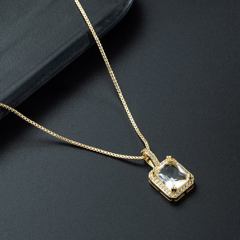 Nihaojewelry wholesale jewelry creative square multicolor gemstone copper zircon pendent necklacepicture4