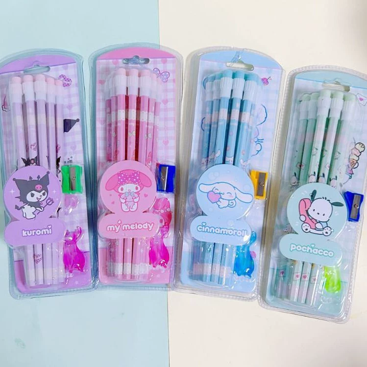 Карандаши Sanrio 12 шт в盒ке Kuromi cinnamon dog деревянные карандаши для школьников, художественные карандаши, пишущие ручки HB