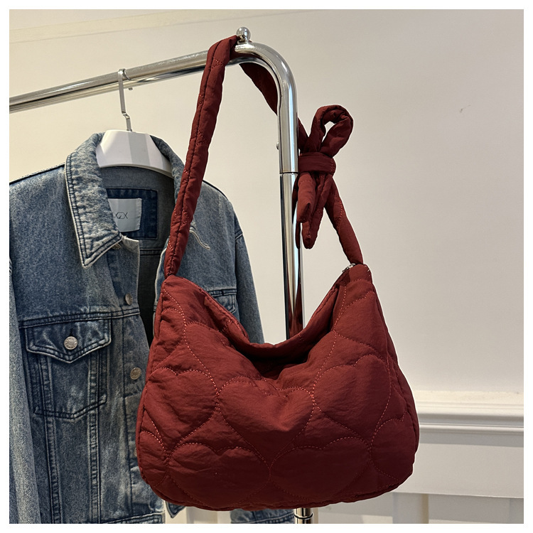 Down cloth Material Solid Color Pattern Women's Down Cloth Solid Color Streetwear Square Zipper Crossbody Bag