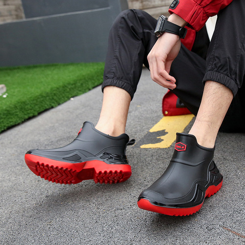 2025 New Cross-border Fashion Short Boot Rain Boots for Men, Anti-slip and Wear-resistant Kitchen and Car Washing Thick-soled Waterproof Rubber Shoes