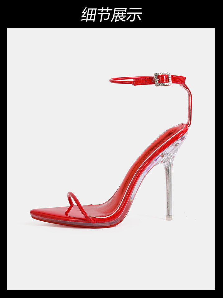 Sandal cao gót nữ quai ngang mảnh gót nhọn đế đỏ, có dây buộc cổ chân — Màu be, Màu bạc, Màu trắng, Màu tím chi tiết 24
