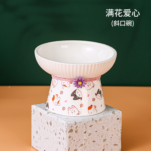 Pet Cat Bowl Drinking Bowl Ceramic Dog Supplies Food Bowl Neck Protection Anti-Black Chin Grain Bowl Water Cat Food Bowl