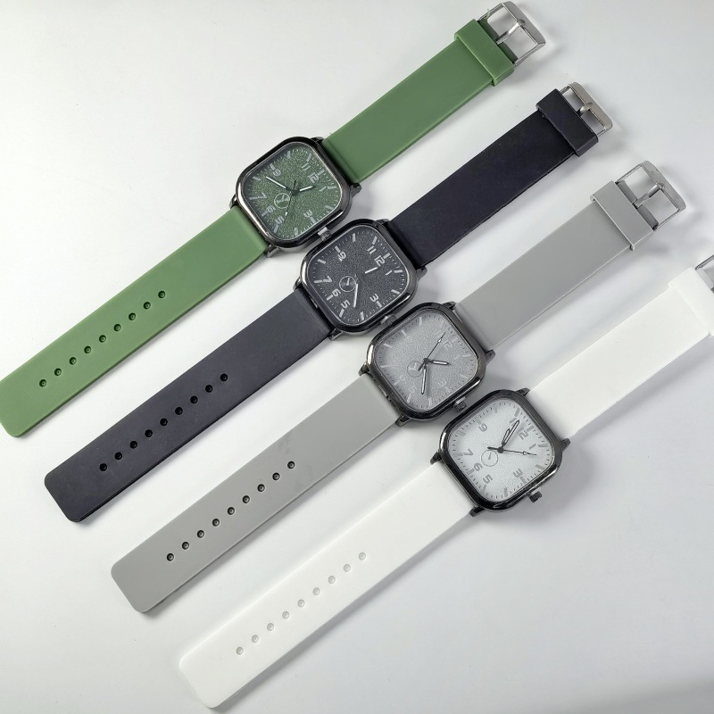 Cross-Border E-Commerce Square Shell Personalized Creative Men's and Women's Watches Wholesale Fashion Retro Silicone Band Student Quartz Watches