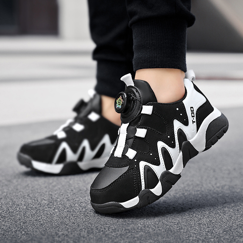 Jongens basketballschoenen van leer met draaisluiting antislip_voghion.com