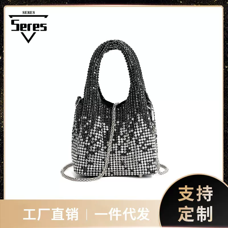 2025新款满天星渐变镶钻女士手提包多色宴会水桶包单肩斜挎女包