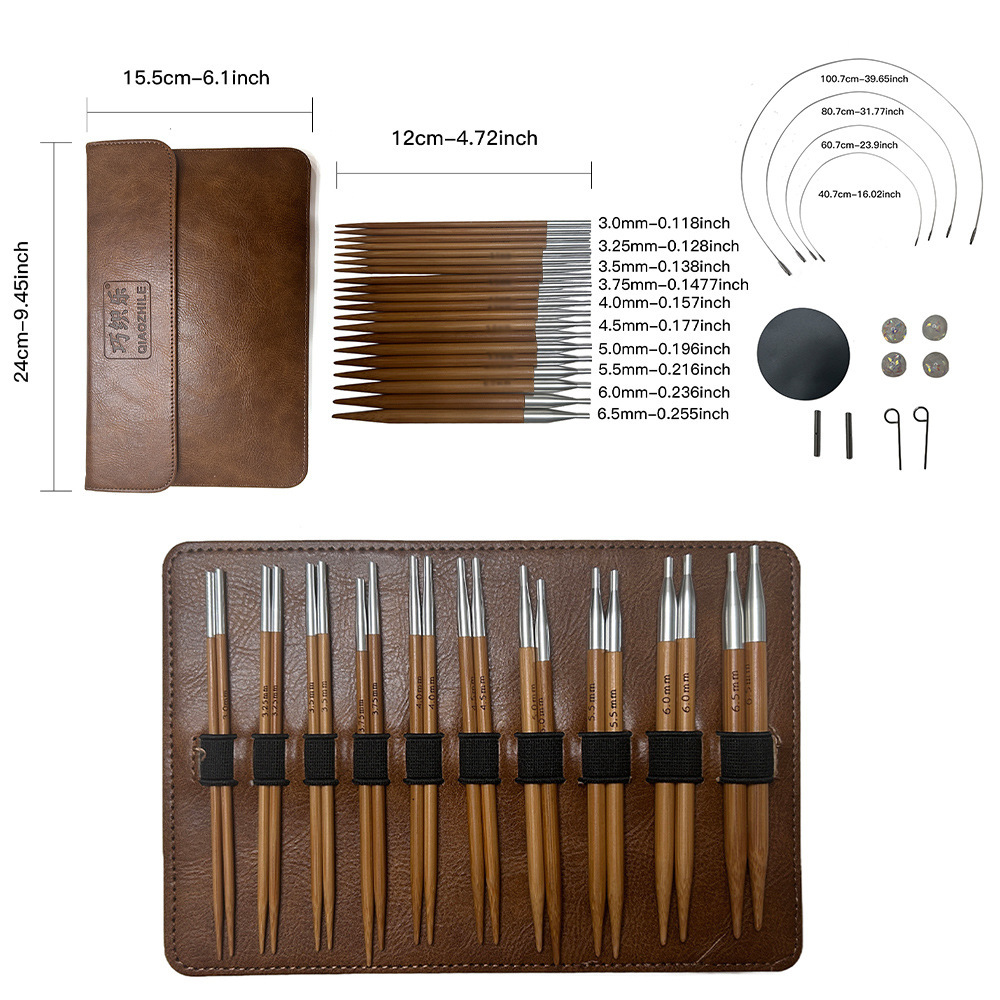 Agujas de suéter transfronterizas carbonizadas agujas de pulido manual de bambú agujas de anillo desmontables 12CM conjunto de agujas de anillo de cordón