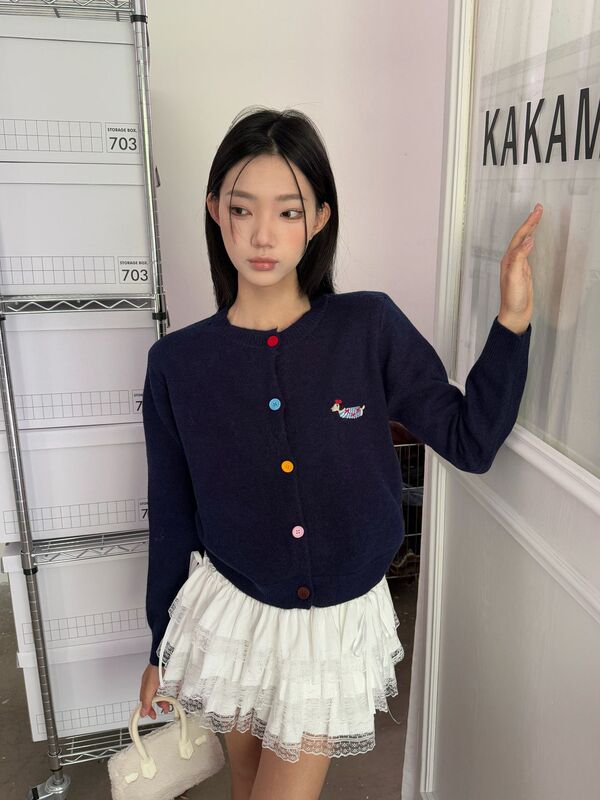 ME KAKAMEE十三行秋甜酷糖果色扣子腊肠狗刺绣内外穿开衫毛衣 789|undefined