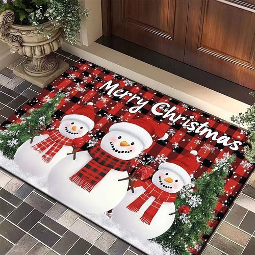 Cross-border temu Amazon Santa Claus porch mat water-absorbing anti-slip crystal velvet foot pad living room decoration mat