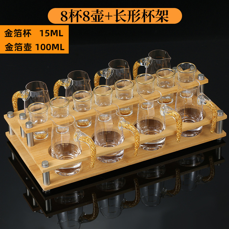 Fabricantes de copas de licor de lámina de oro tazas de cristal de alta calidad tazas de licor de vidrio escalas divisor de licor un sorbo de tazas de licor set