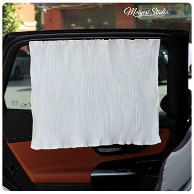 Summer Car Window Curtains, Pleated Car curtains - white-pleated-fabric-track-type
