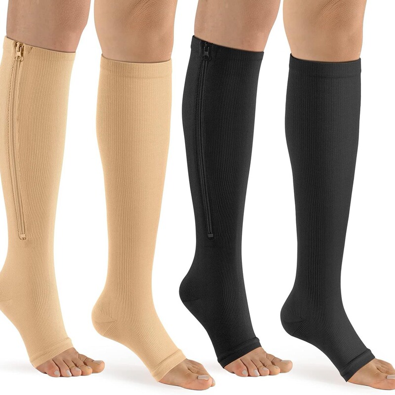 Amazon Zipper Compression Socks Set Unisex Knee-length Open Toe Compression Socks Sleep Calf Socks