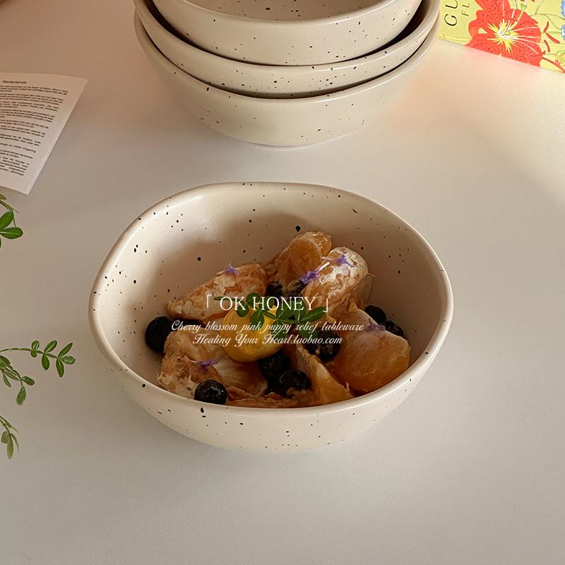 Nordic Minimalist Ink-Splattered Shallow Ceramic Bowl, Cereal Bowl, Breakfast Bowl, Yogurt Bowl, Irregular-Shaped Bowl, Ins-Style Nordic Minimalist Ink-Splattered Shallow Ceramic Bowl, Cereal Bowl, Breakfast Bowl, Yogurt Bowl, Irregular-Shaped Bowl, Ins-Style