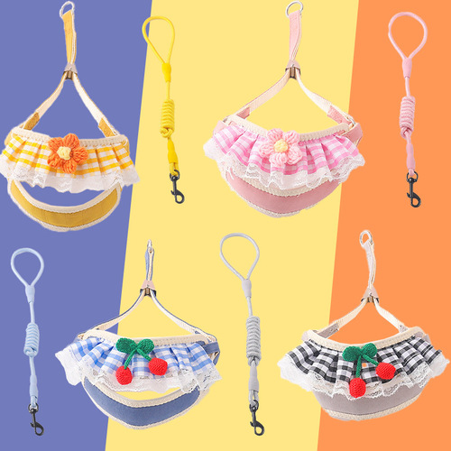 Cat leash summer cartoon cherry flower scarf chest and back anti-breakaway cat leash small dog pet supplies