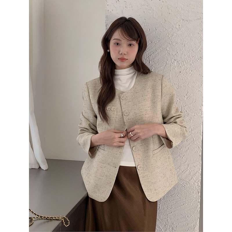 【半暮小香】歌铭高级感小香风外套女2025秋季圆领短款上衣T6963F|undefined