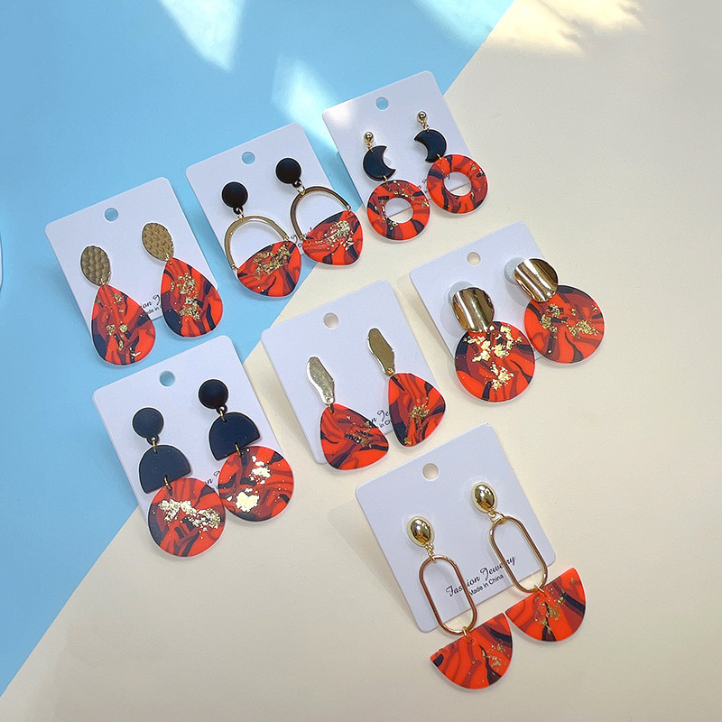 15g Weight Drop Earrings Classification 1 Pair Vintage Style Sector Color Block Water Droplets Alloy Soft Clay Drop Earrings