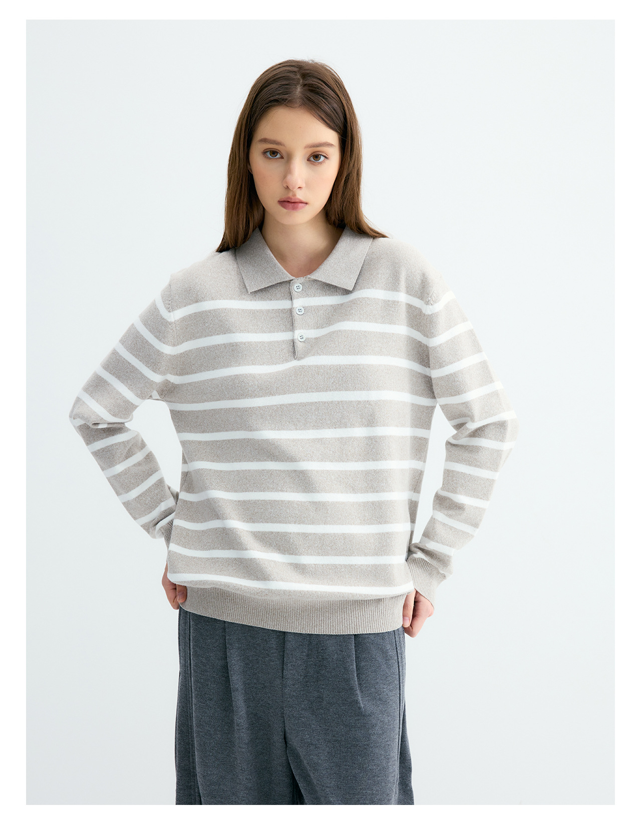 UNF Color-Block Striped 300g Polo Sweater