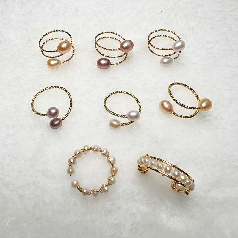 Natural freshwater pearl ring, pearl bead ring, women's accessory, color-retaining, adjustable clasp, light luxury and simple design