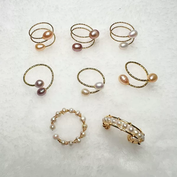 Natural freshwater pearl ring, pearl bead ring, women's accessory, color-retaining, adjustable clasp, light luxury and simple design