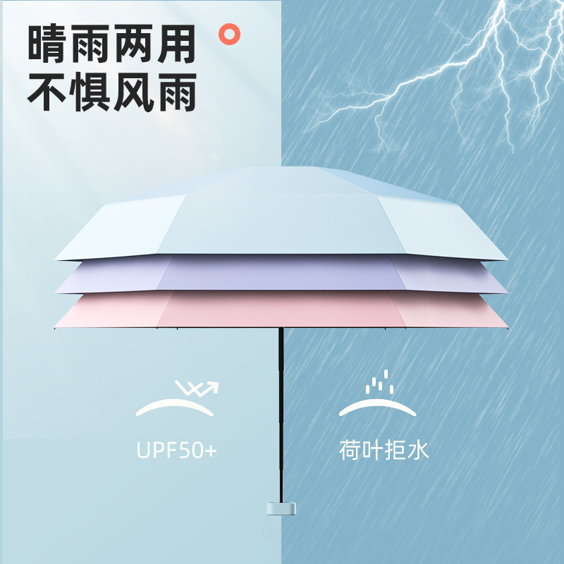 クリエイティブ日焼け止め黒ゴム晴雨傘ミニ五つ折り傘女性六つ折りバッグ傘晴雨両用日除け傘卸売り|undefined
