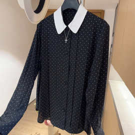 p350380yk12.17 秋冬新款双皱真丝衬衫时尚百搭休闲波点衬衣