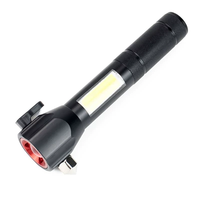 High-Intensity Flashlight for Outdoor Use, Telescopic Focus Adjustment, Rechargeable, Durable, Car-Mounted Window-Breaking Hammer, Emergency Escape, Multi-Functional Flashlight (UV fənərlər) - gs-9036a-built-in-battery