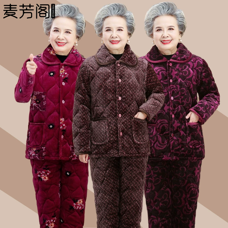 Бабушка зимний пижама костюм женский средний и пожилой толстый термобелье