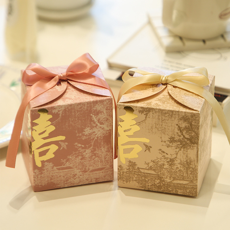Hot Original New Chinese Style High-end Guofeng Wedding Accompanying Gift Mountain Ink Painting Candy Box Empty Box