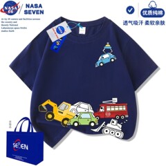 NASA卡通汽车纯棉T恤男童帅气夏季新款挖土机短袖中大童可爱上衣