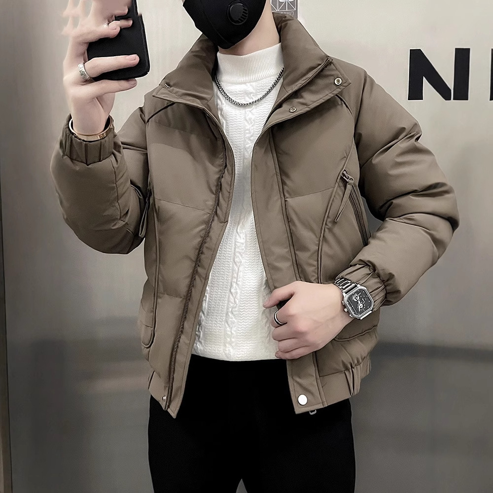두꺼운 코튼 패딩 코트 남성용 겨울 코트 트렌디 한 브랜드 러피 잘 생긴 폭발성 다운 코튼 패딩 재킷 고급 감각 남성용 겨울 짧은면 패딩 재킷